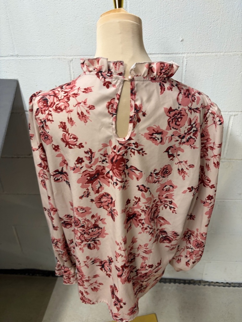 SHEIN Pink Floral Blouse Ruffle Neck Long Sleeve Romantic Cottagecore Top XL - Picture 4 of 7